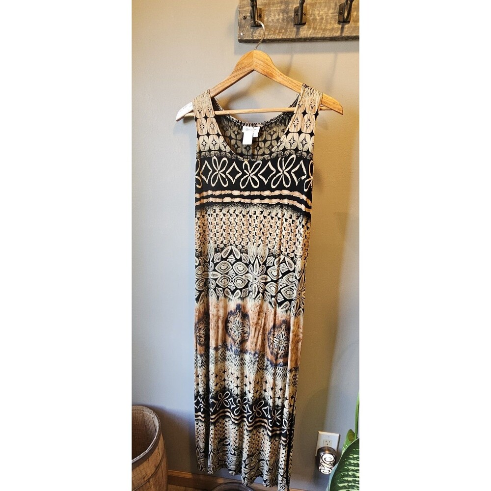Coldwater Creek Sz M Art-to-Wear Tribal Slinky Travel Knit Maxi dress